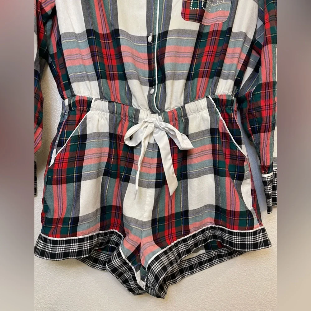 Victoria's Secret Women’s Multicolor Plaid Flannel Rhinestone Romper Size‎ M